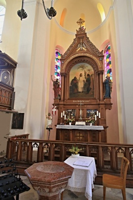 Interier evagelického kostela v Hallstattu
