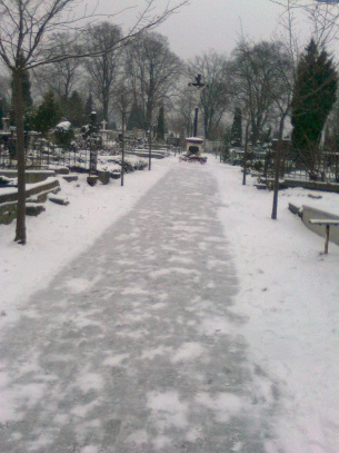 Bílinský hřbitov v zimě