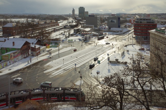 Brno, pohled od Petrova k jihu v zimě