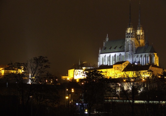 Katedrála svatého Petra a Pavla a v pozadí Špilberk - Brno